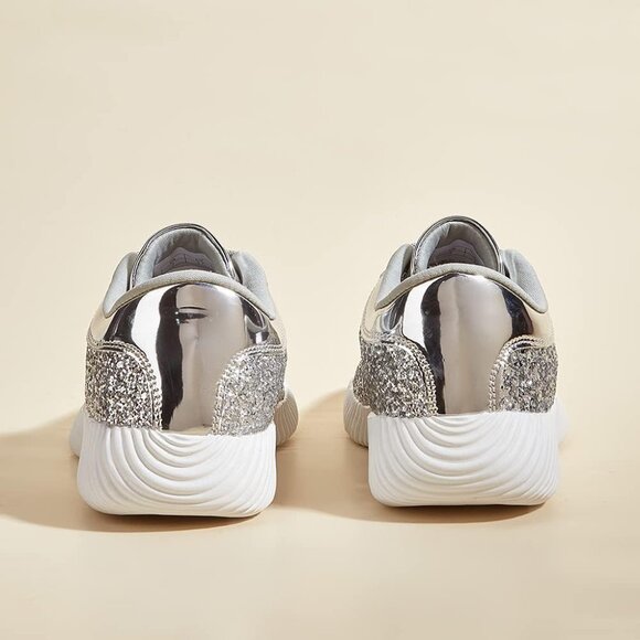 Lucky Step Women's Silver Sparkly Metallic Sequins Lightweight Glitter Shoes - Picture 4 of 8
